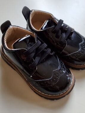 Kids Unisex Black Patent Leather Lace-Up Dress Shoes